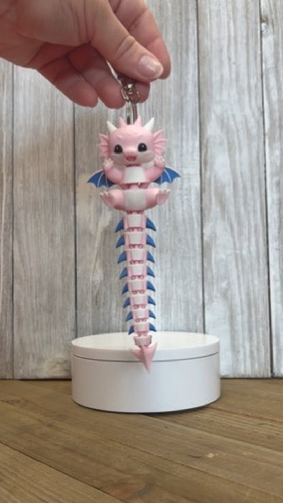Pink Dragon Wiggly Tail Keychain - 3D Printed Articulated Fidget Toy