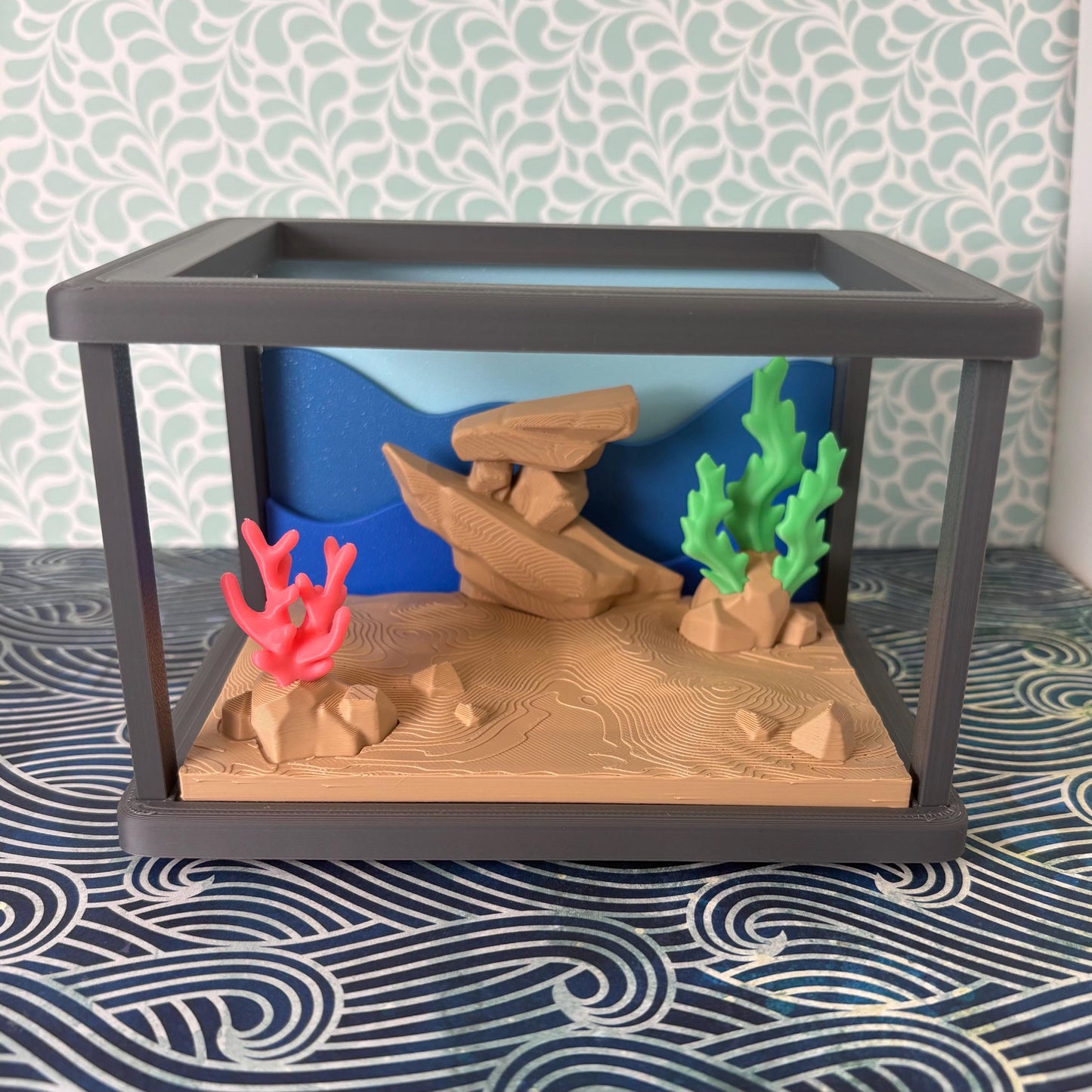 3D Printed Fish Tank Diorama Play Set – Coral Reef Aquarium Scene Display (Fish Sold Separately)