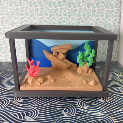 3D Printed Fish Tank Diorama Play Set – Coral Reef Aquarium Scene Display (Fish Sold Separately)