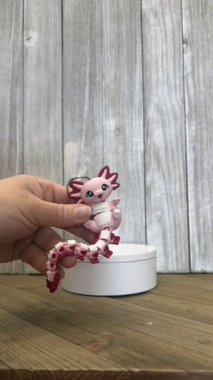 Axolotl Wiggly Tail Keychain - 3D Printed Articulated Fidget Toy