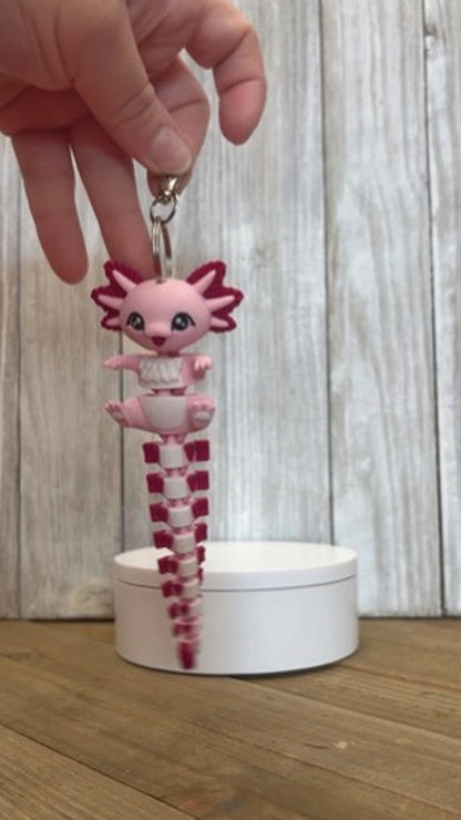Axolotl Wiggly Tail Keychain - 3D Printed Articulated Fidget Toy