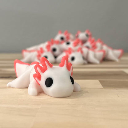 White & Pink Axolotl Wiggly Pal - 3D Print Fidget Toy  - articulating animal