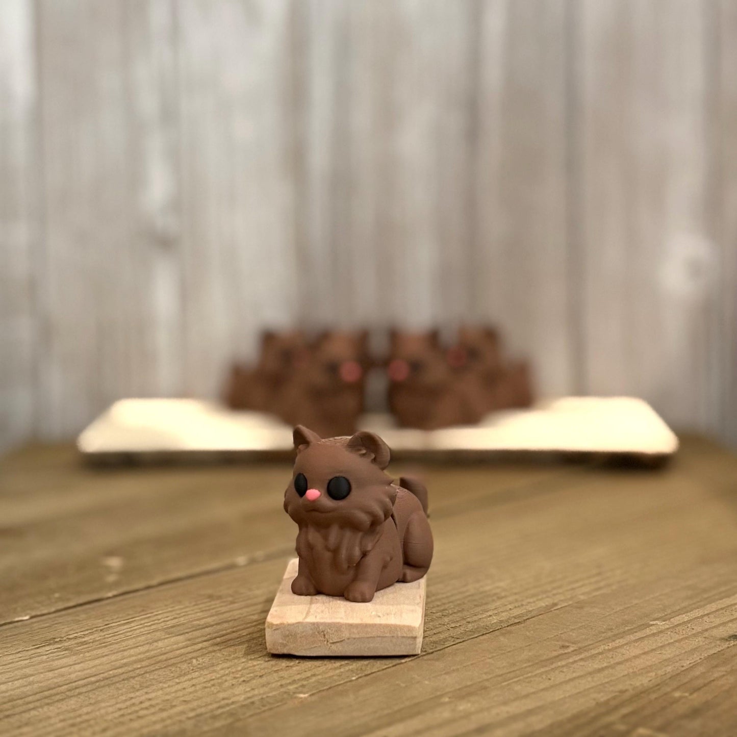 Wiggly Brown Fluffy Cat - Articulated 3D Printed Fidget, Cute Flexi Desk Buddy Pet, Stress Relief Kitten