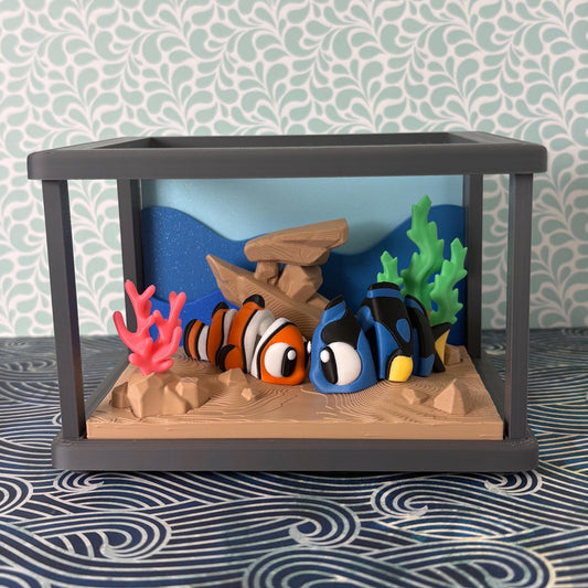 3D Printed Fish Tank Diorama Play Set – Coral Reef Aquarium Scene Display (Fish Sold Separately)