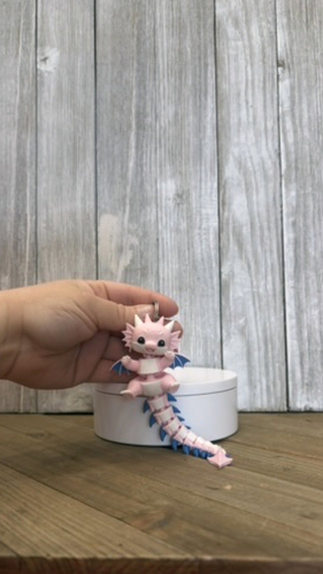 Pink Dragon Wiggly Tail Keychain - 3D Printed Articulated Fidget Toy