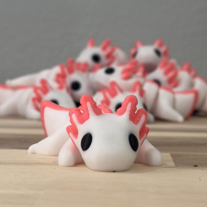 White & Pink Axolotl Wiggly Pal - 3D Print Fidget Toy  - articulating animal