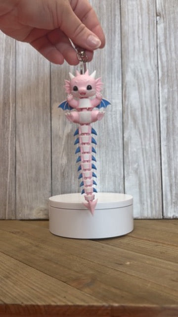 Pink Dragon Wiggly Tail Keychain - 3D Printed Articulated Fidget Toy