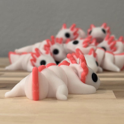 White & Pink Axolotl Wiggly Pal - 3D Print Fidget Toy  - articulating animal