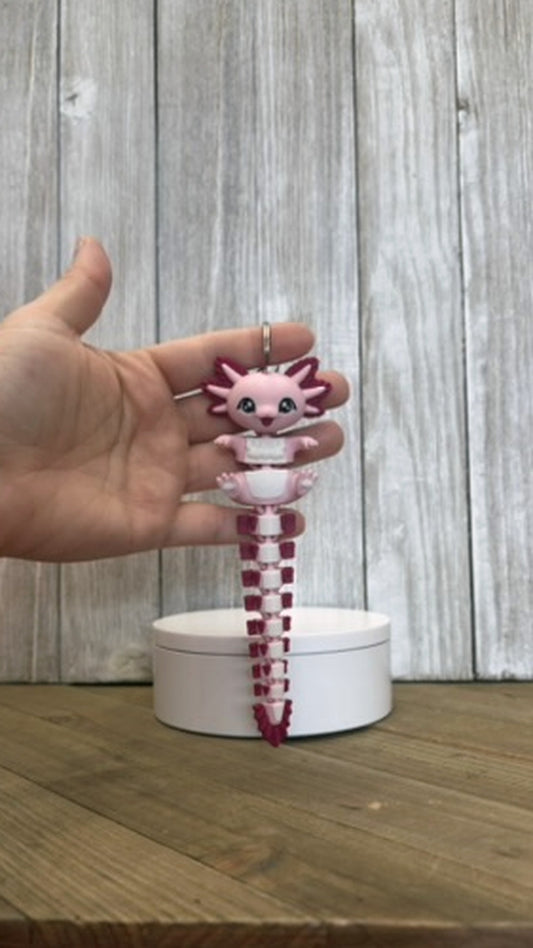 Axolotl Wiggly Tail Keychain - 3D Printed Articulated Fidget Toy