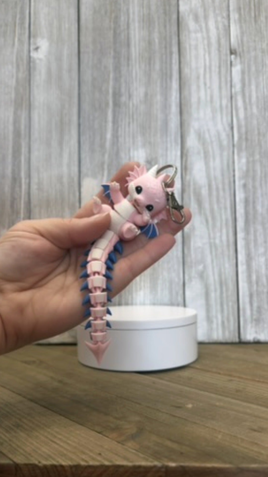 Pink Dragon Wiggly Tail Keychain - 3D Printed Articulated Fidget Toy