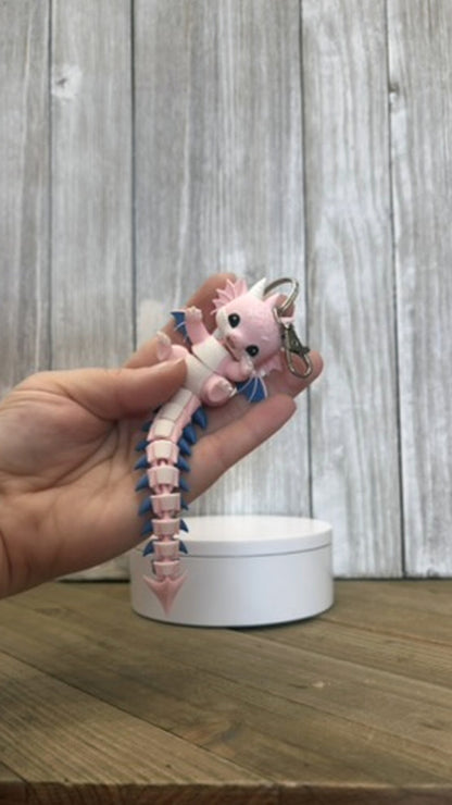 Pink Dragon Wiggly Tail Keychain - 3D Printed Articulated Fidget Toy