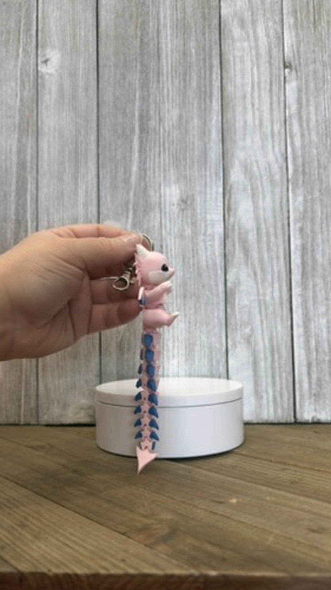 Pink Dragon Wiggly Tail Keychain - 3D Printed Articulated Fidget Toy