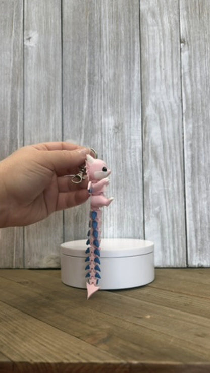 Pink Dragon Wiggly Tail Keychain - 3D Printed Articulated Fidget Toy