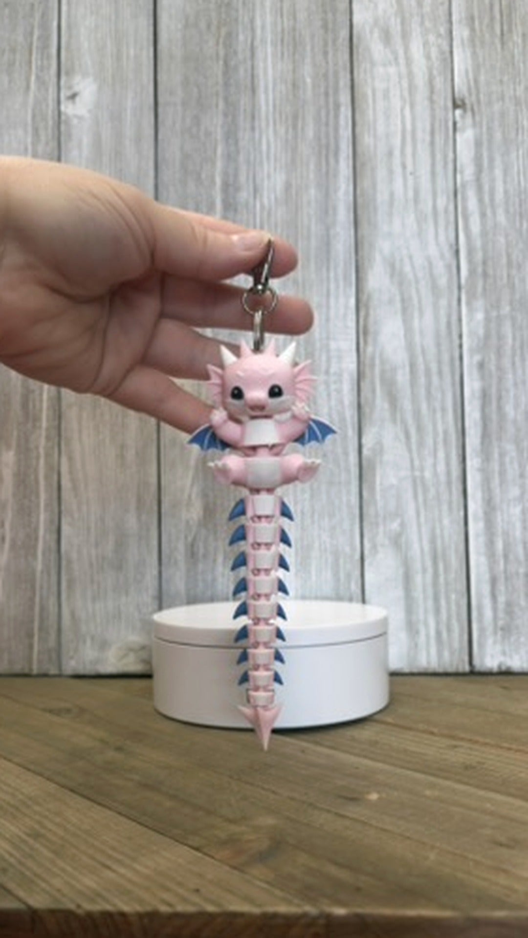 Pink Dragon Wiggly Tail Keychain - 3D Printed Articulated Fidget Toy