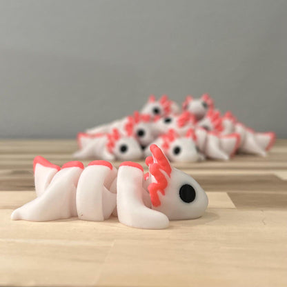 White & Pink Axolotl Wiggly Pal - 3D Print Fidget Toy  - articulating animal