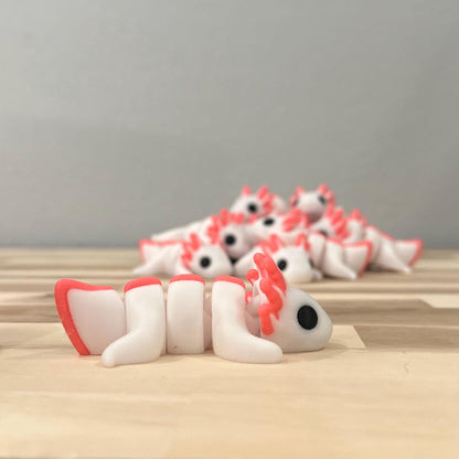 White & Pink Axolotl Wiggly Pal - 3D Print Fidget Toy  - articulating animal