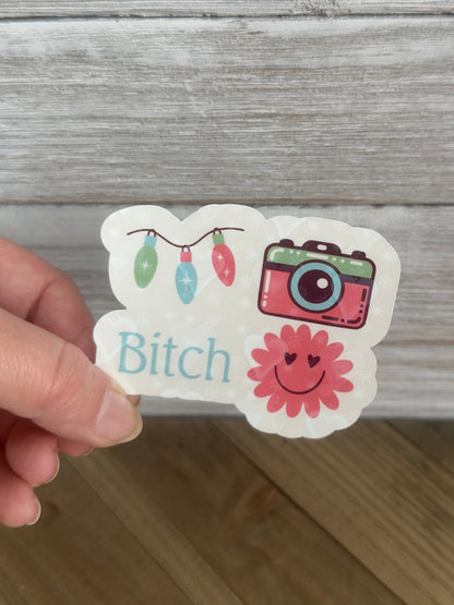 Lights Camera Bitch Smile – Swiftie Glittery Waterproof Sticker