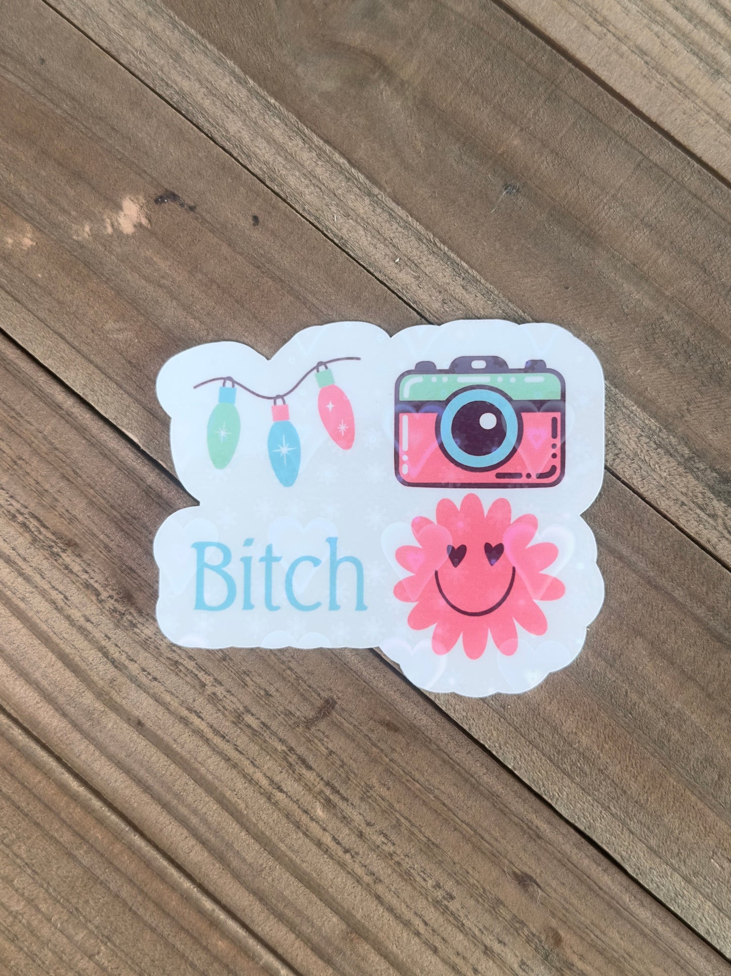 Lights Camera Bitch Smile – Swiftie Glittery Waterproof Sticker