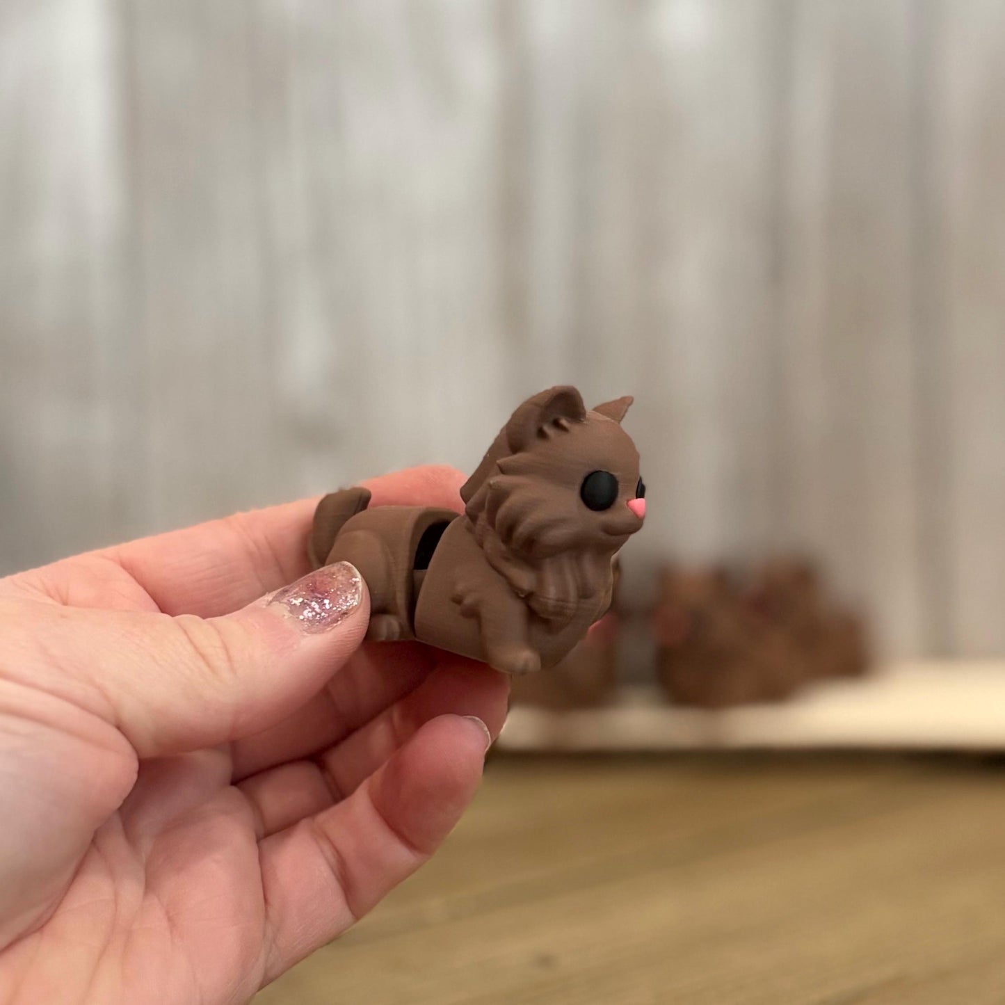 Wiggly Brown Fluffy Cat - Articulated 3D Printed Fidget, Cute Flexi Desk Buddy Pet, Stress Relief Kitten