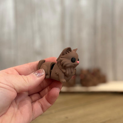 Wiggly Brown Fluffy Cat - Articulated 3D Printed Fidget, Cute Flexi Desk Buddy Pet, Stress Relief Kitten